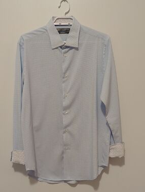 Report Collection Pale Blue Micro-Pattern Long Sleeve Dress Shirt